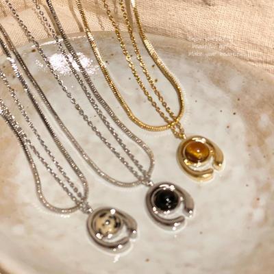 Elegant Double-Layer Tiger Eye Stone Necklace - Korean Retro Style for Women