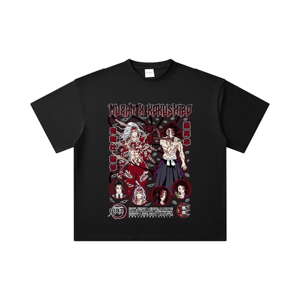 260 GSM Double Yarn 32 Count 100% Cotton Demon Slayer V14 Muzan Kokushibo Print Unisex Heavy Cotton T Shirt