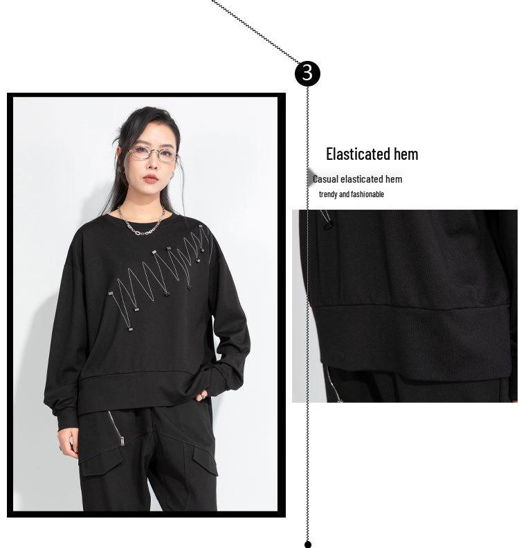 Damen Übergröße T-Shirt im Dark Style mit 3D-Dekoration: Herbst 2025 Koreanischer Lazy Wind Yamamoto-Stil