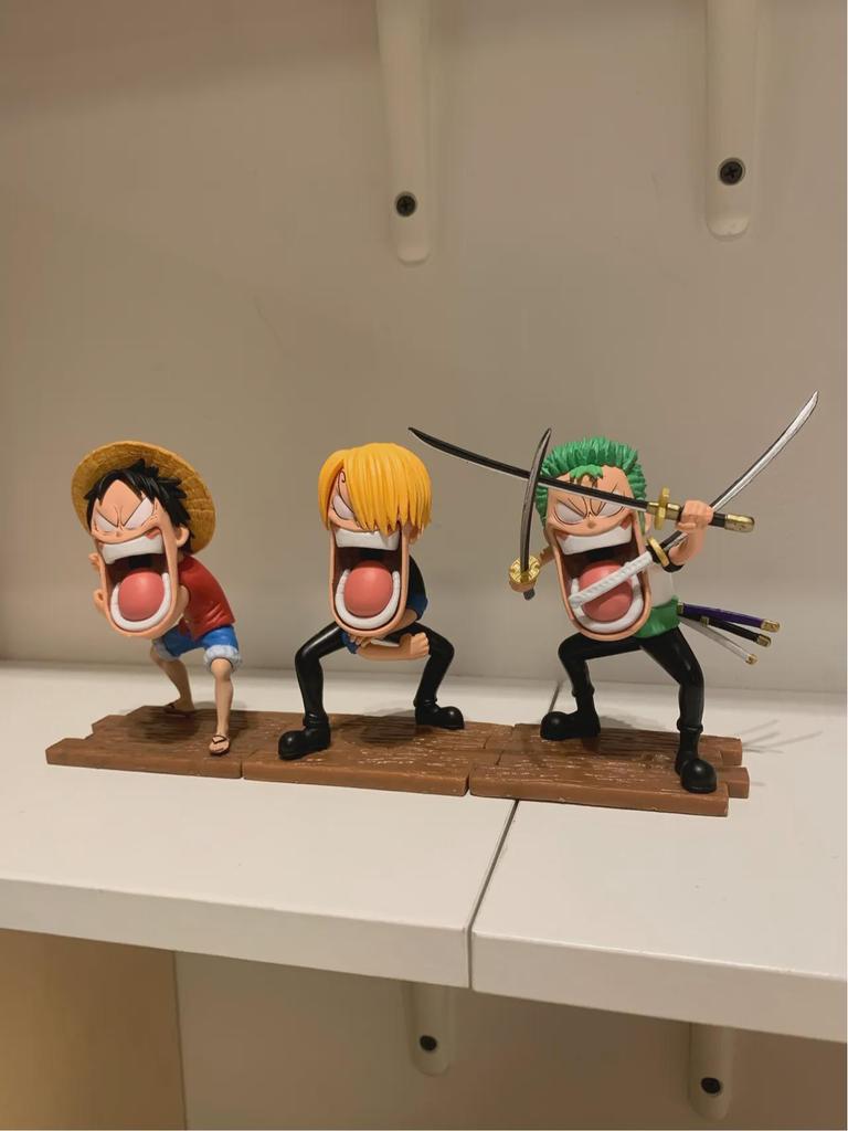One Piece Q Version Sitting Pose Luffy, Zoro, Sanji Figures - Trendy Play Doll Model Toy Ornament