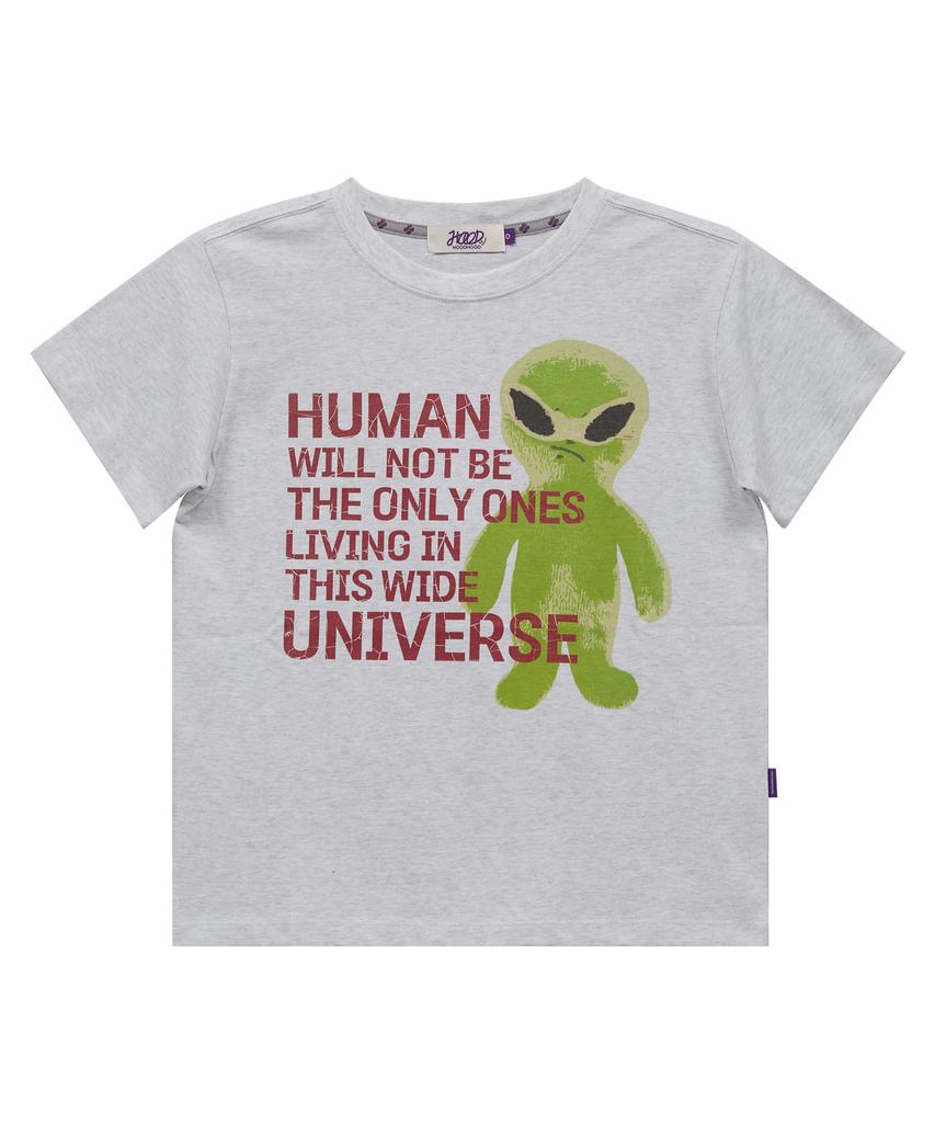 HOODHOOD Alien Slogan Short Sleeve T-Shirt Melange White