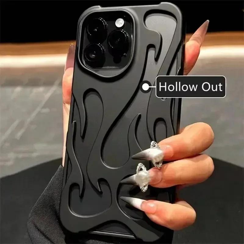 Hollowed Fire Flame Pattern Case For iPhone 17 Air 16 15 14 13 12 11Pro Max Plus 3D Fashion Cool Orange Electroplated Soft Cover