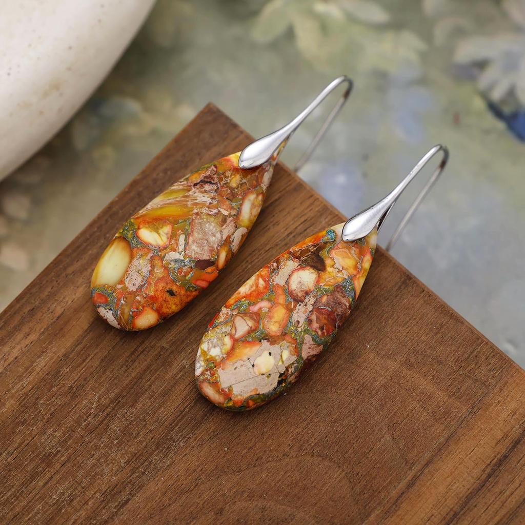 Bohemian Emperor Stone Water Drop Pendant Earrings European and American Popular Ins Jewelry