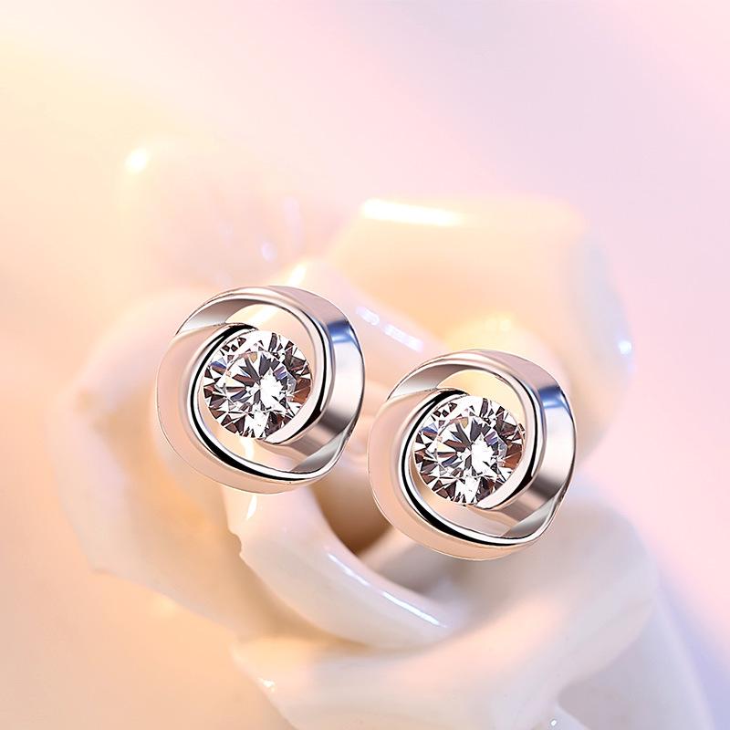 Sterling Silver Rose Love Stud Earrings - Simple & Elegant Design