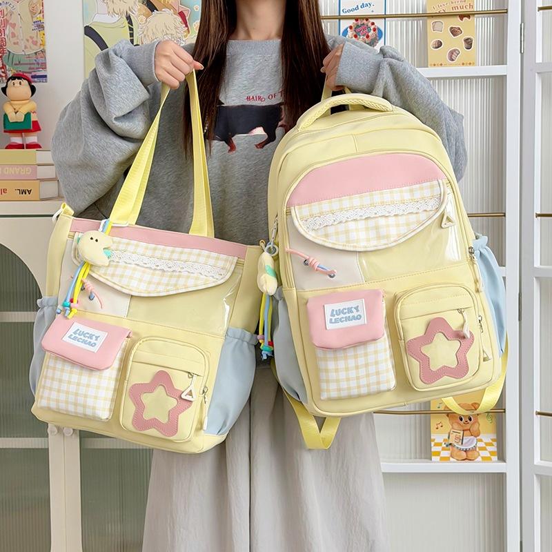 Schulrucksack Neuer hochwertiger Rucksack ins Süßes Karomuster Kosmetiktasche Leichter Reiserucksack Schulrucksack für Mittel- und Oberstufenschüler