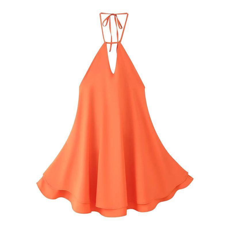 Summer New Women Clothes Ins Style Neck Collar Backless Large Skirt Design High Waist A Word Short Sling Dress