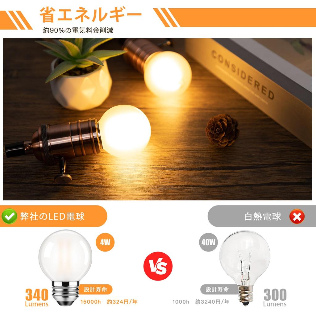 E26 LED Edison Bulb, Dimmable, 4W (40W Equivalent), 2700K Warm White, 340lm Filament, Milky White, Retro Style, G50 Mini Globe Bulb, PSE Certified,