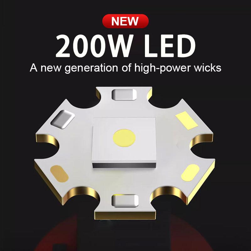 Powerful Headlamp 200W LED Headlight Zoomable Head Light Waterproof Lantern Warning Light Adjustable Light Rechargeable Head Lamp