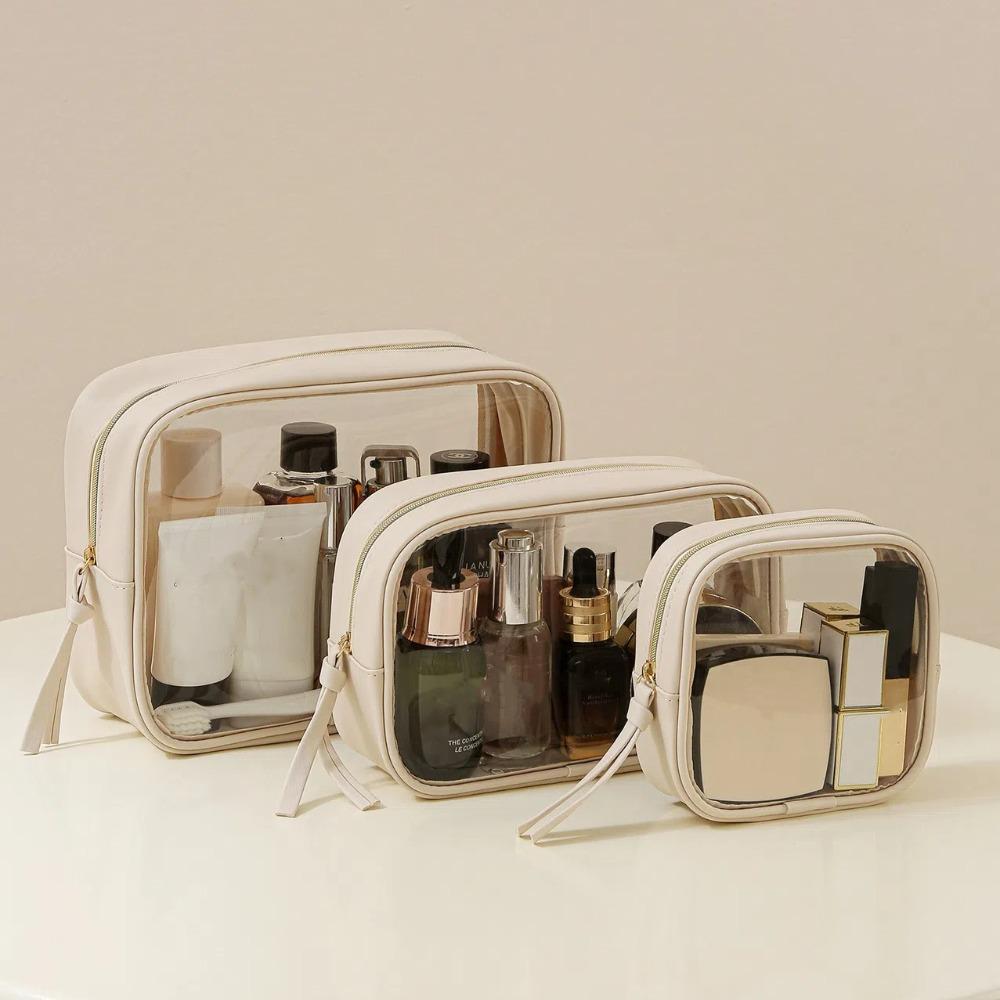 New Waterproof Cosmetic Bag Large Capacity Zipper Closure Toiletry Bag PU Transparent Makeup Bag Travel