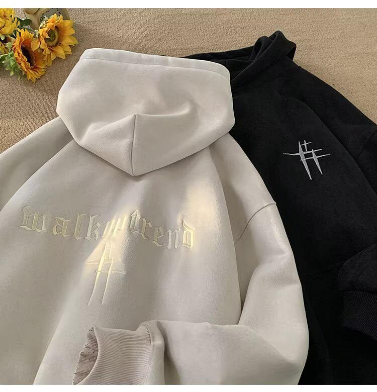 Men's Trendy Autumn Embroidered Suede Hoodie - Versatile High Street Style Jacket