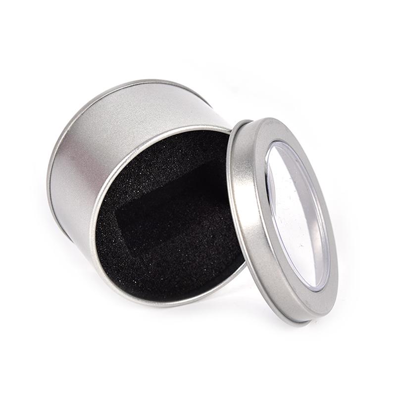 Stříbrná kulatá kovová šperkovnice na hodinky, vitrína, držák na hodinky 6,5*4 cm