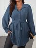 European-American Elegant Long-Sleeve Lapel Button Tie Women's Mid-Length Shirt