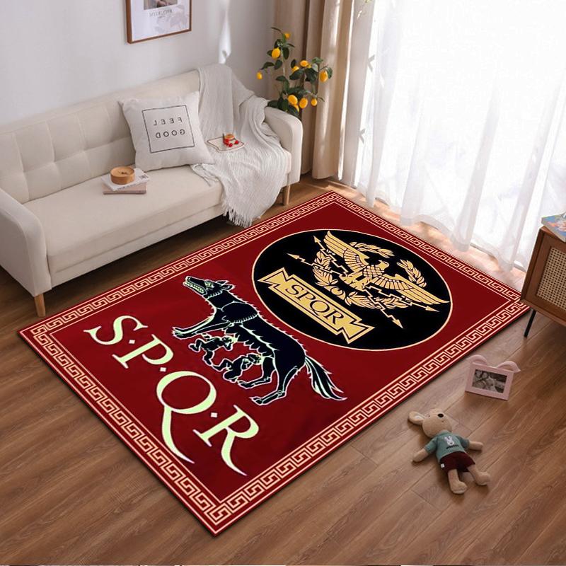 Roman-Inspired SPQR Carpet with Eagle and Wolf, Red Gold Pattern Design Suitable for use as an anti-slip for living room bedroom sofas 40x60cm( 15x23in )