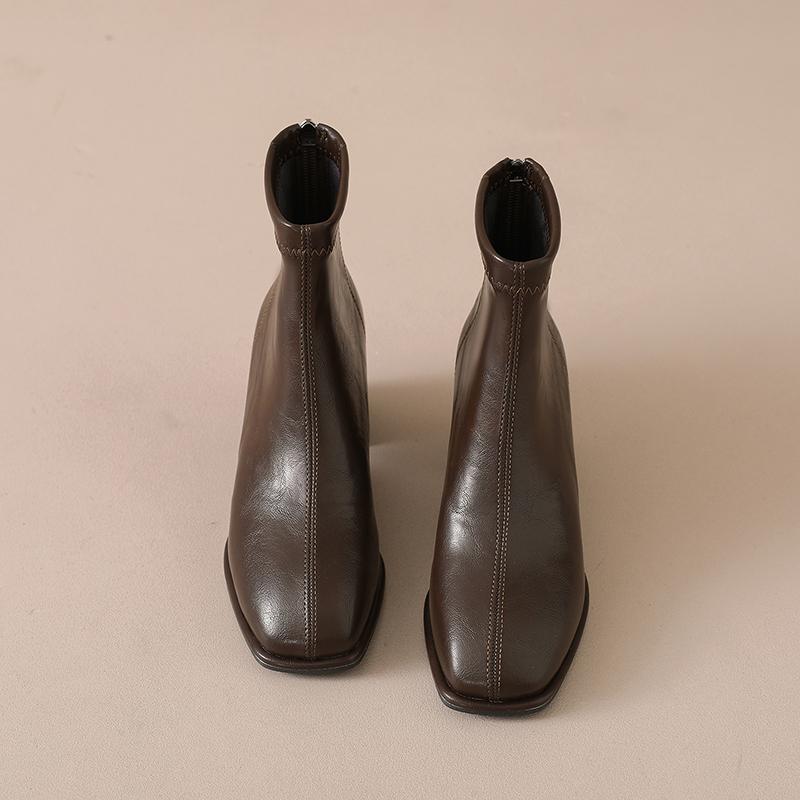 Square Toe Thick Heel Women Ankle Boots Street Style Banquet Party Dress Short Botas Autumn Winter Women's Short Plush Shoes