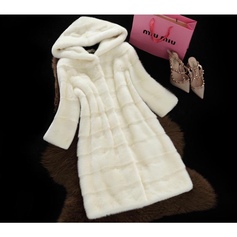 Winter Women s White Faux Fur Coat Hooded Fluffy Jacket S