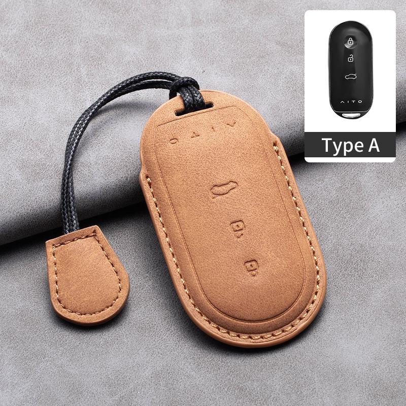 Leather Car Key Case Cover for Huawei AITO M5 M7 M9 3 /4 Buttons Car Remote Key Fob Shell Keychain