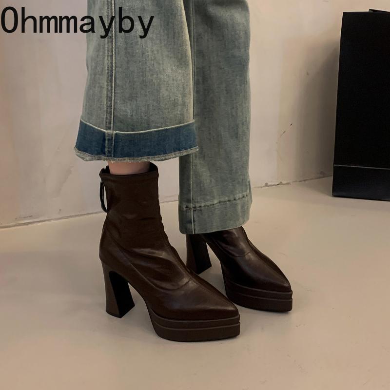 Night Club Platform High Heel Women Ankle Boots Fashion Party Stripper Female Shoes Winter Pointed Toe Mordern Short Booties
