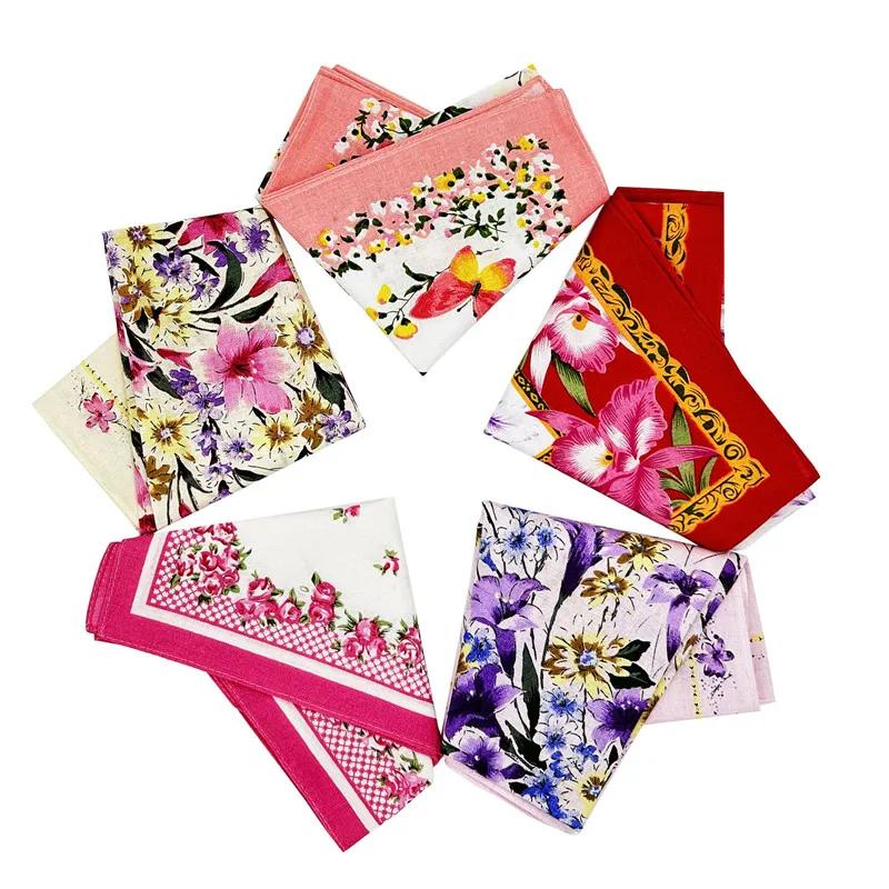 3Pcs 43x43cm 100% Cotton Vintage Flower Printed Women Handkerchiefs Square Towels Wedding Tea Party Gift