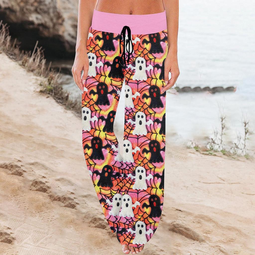 Damen Sporthose Schlafhose Bedruckte Hose mit Kordelzug und weitem Bein Freizeithose mit Taschen