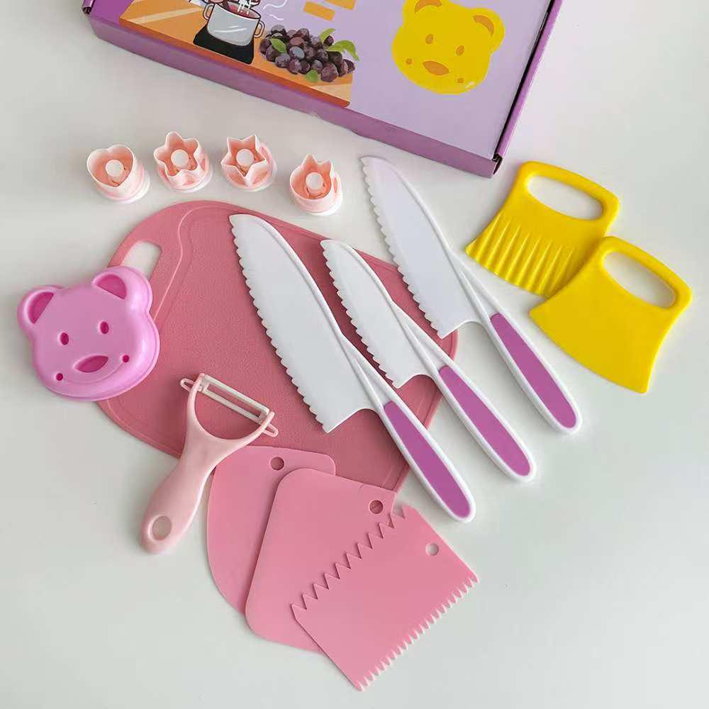 Children's Plastic Knife & Cutting Board Set with Cookie Molds - Toddler Safe and Educational.