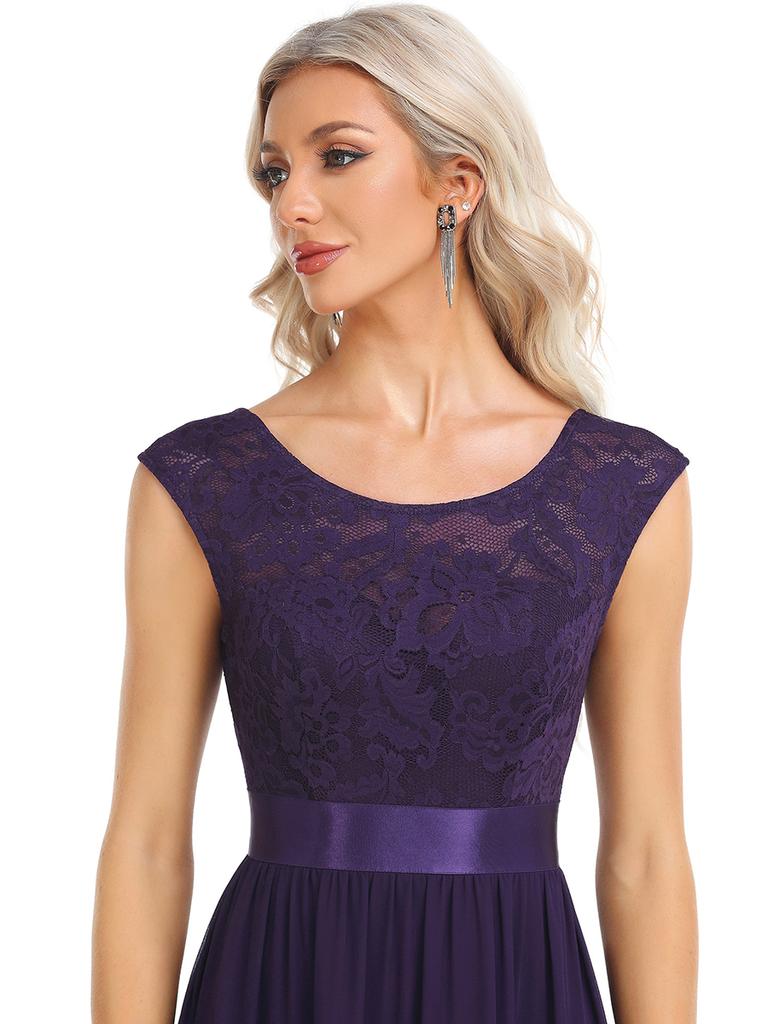 Ever-Pretty Damen-Brautjungfernkleider aus Chiffon mit V-Rücken und Gürtel, Spitze, für den Sommer, Hochzeitsgast-Kleider