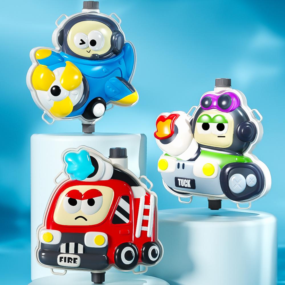1 Kit Cartoon Backpack Water Gun Fire Truck Airplane Summer Vacation Beach Water Children's High-Quality Toy Water Gun