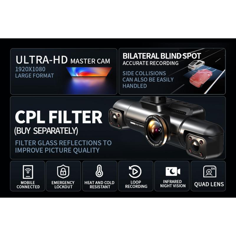 TiESFONG Car Dash Cam 4 Channel A99 FHD 1080P For Car DVR 360°Auto Video Recorder Night Vision WiFi Support 24H Parking Monitor