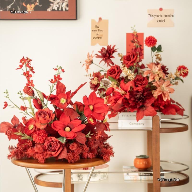 Red Wedding Banquet and Living Room Artificial Flower Decoration