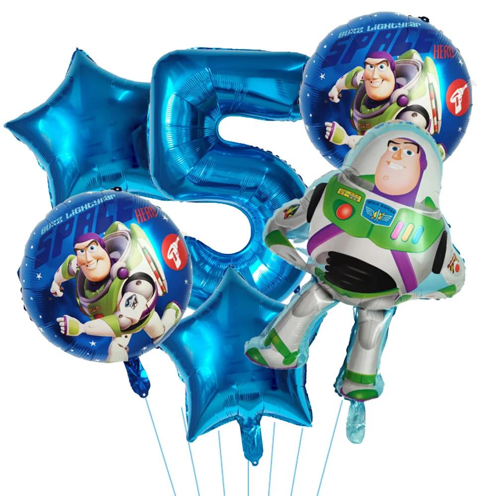 6pcs Toy Story Foil Balloons Buzz Lightyear Woody Birthday Party Decorations Kids Ballon Baby Shower Aluminum Film Balloon Round Sensory Compression