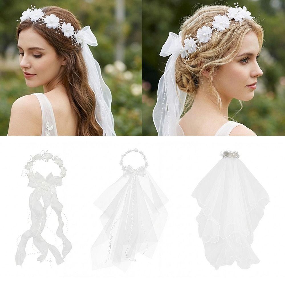 Lightweight Bow Bridal Veil Soft Wedding Bow Headwear Sweet Garland Headband Wedding Party
