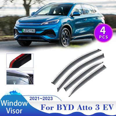 Viseira de janela para BYD Atto 3 EV 2024~2024 Defletor de janelas laterais de carro Protetores de sol e chuva Tampas de ventilação Tampas de fumaça Toldos Abrigo Acessórios