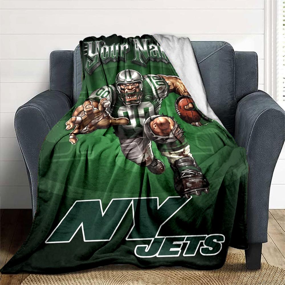Name Custom New York Jets Print Flannel Blanket High Quality Warm Comfortable Cover for All Seasons Perfect for Gifts Home Decor