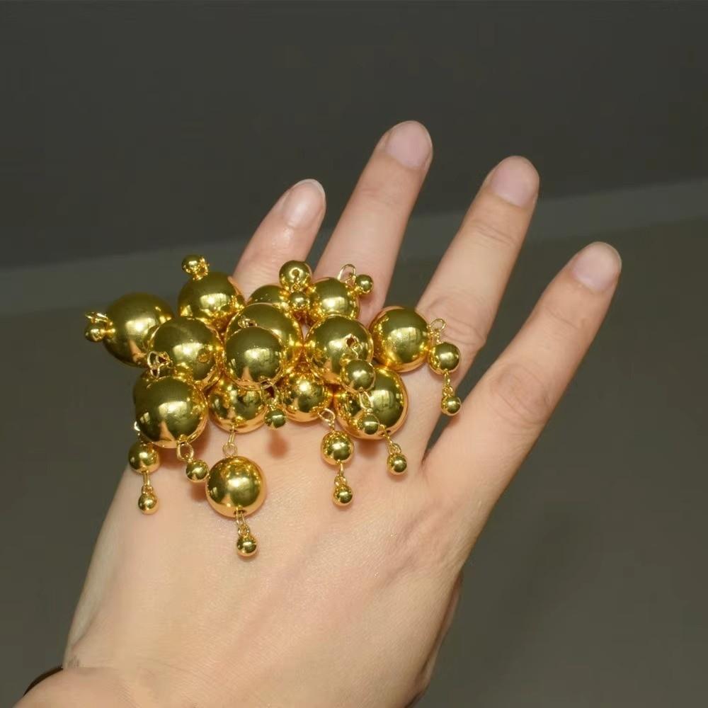 Round Ball Metal Balls Ring Vintage Punk Tassel Ring Fashionable Double Band Ring  for Women