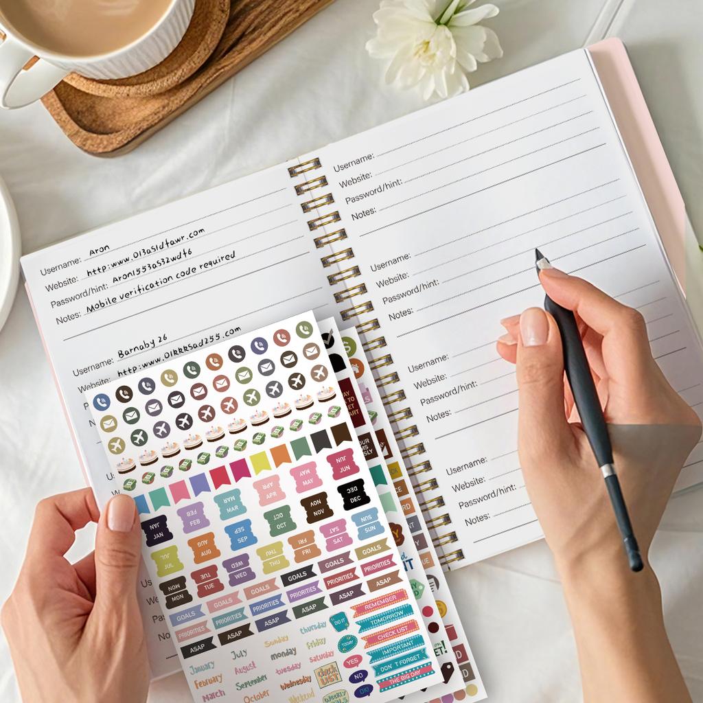 A5 Pink Password Book Internet Address Account Logbook With Password Hint Pages Stickers Spiral Bound
