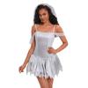 Bride Ghost White Gauze Long Dress Cosplay Costume Halloween Party Play Role