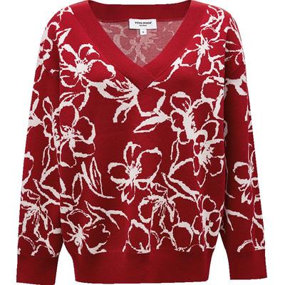 V-Neck Floral New Chinese Style Knit Sweater