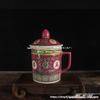 Famille Rose Hand-Painted Green Ceramic Tea Cup with Lid