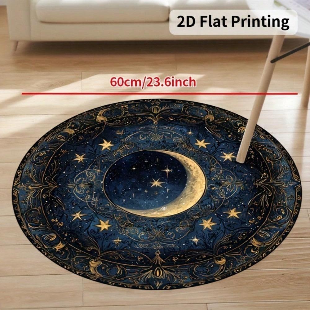 Star & Moon Pattern Circular Floor Mat , Non-Slip, Easy To Clean, Suitable For Living Room, Bedroom, Entryway