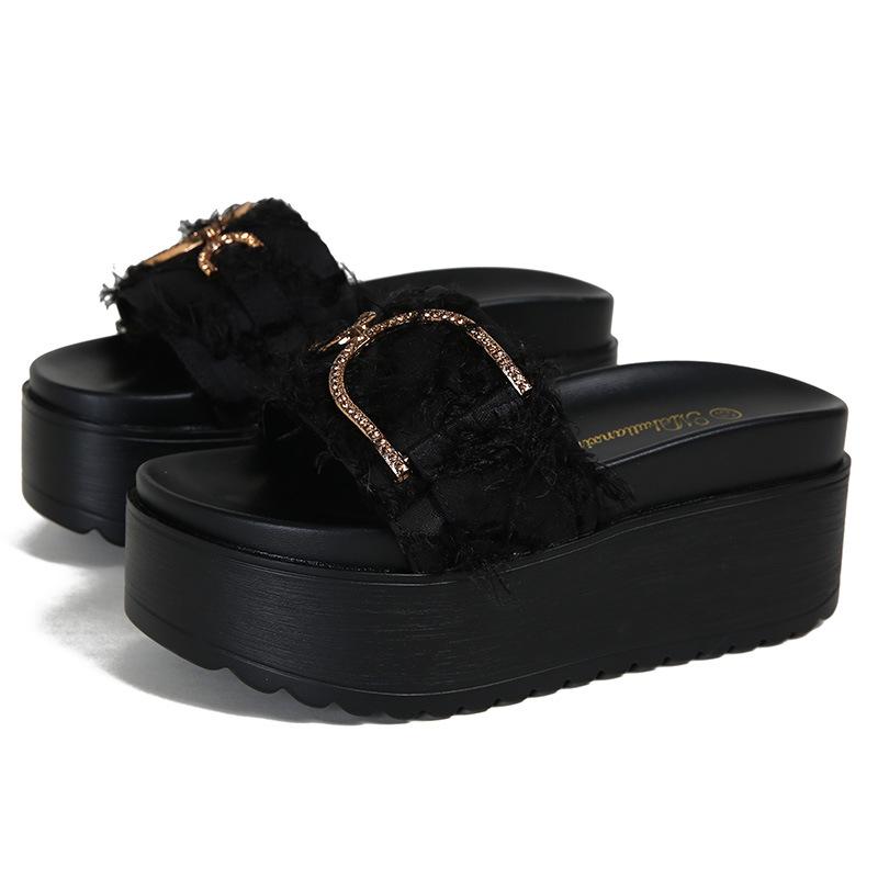 Muffin Thick-soled Summer Women's Wear One-word Sandals Non-slip Soft-soled 2025 New Open-toed Beach Vacation