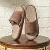 Indoor Linen Slipon Slippers With Nonslip Tpr Sole For Couples Home Use