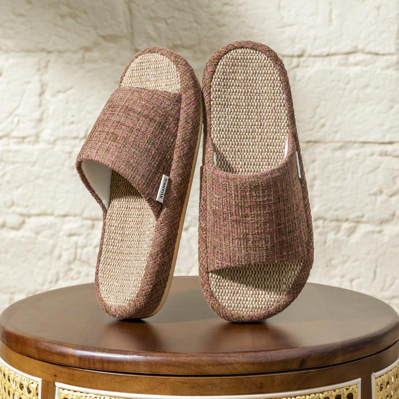 Indoor Linen Slipon Slippers With Nonslip Tpr Sole For Couples Home Use
