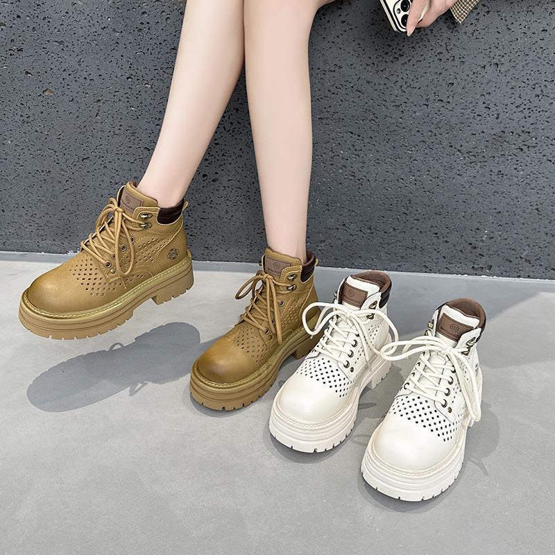 Breathable Openwork Boots, Height-increasing Thick-soled Boots, Outdoor Hiking Boots, Women's Shoes
