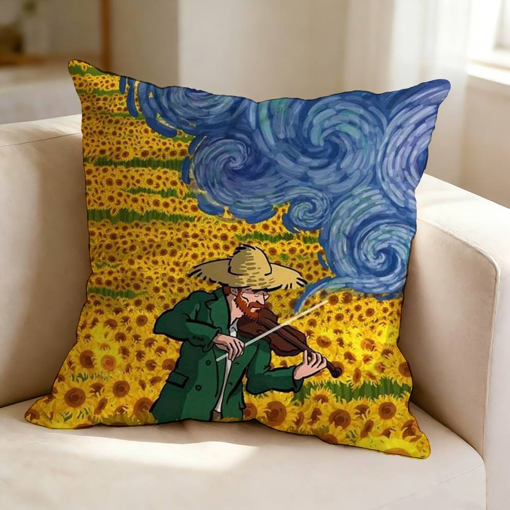 Federa per Cuscino Stampata Quadrata DoubleSided con Pitture di Van Gogh per Camera da Letto, Comodino, Cuscino da Divano