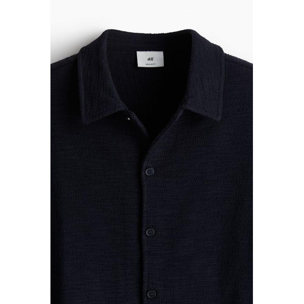 H M Textured sHirt Regular Fit Navy Blue