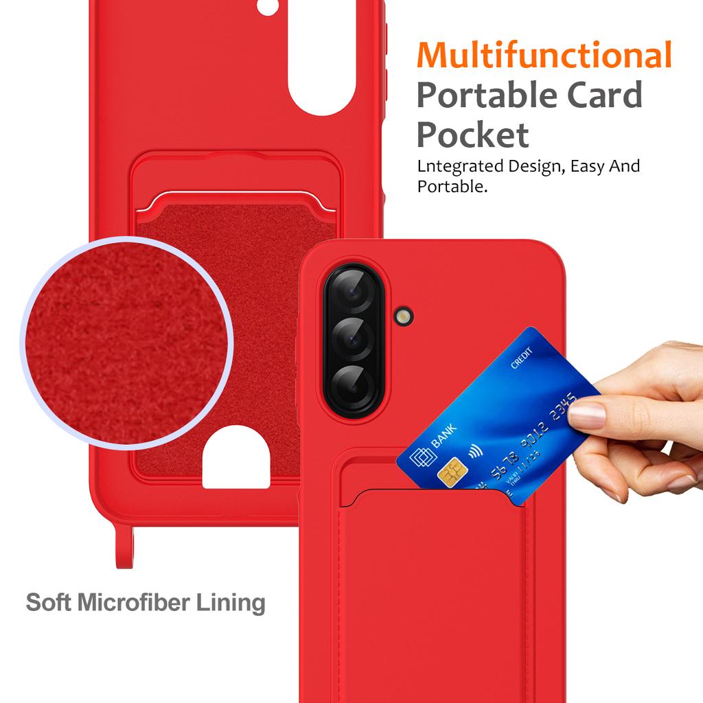 For Samsung Galaxy M17 5G/F17 5G/A17 5G/A17 4G Case Liquid Silicone Card Holder Back Phone Cover with Lanyard
