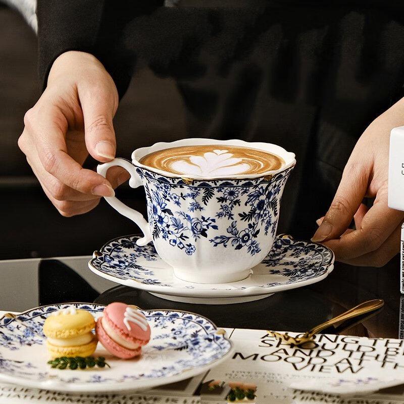 Shangqi Blue & White Porcelain Peony Coffee Cup Set