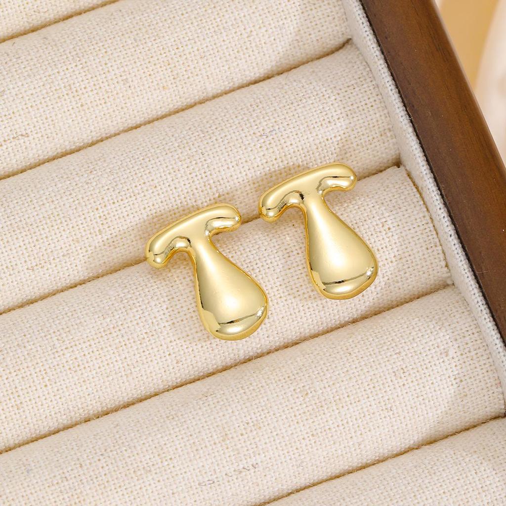 18K Polished Cute Bubble 26 Alphabet Stud Earrings - Minimalist Ear Jewelry