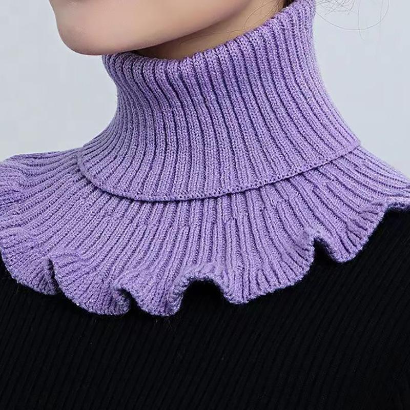 New Winter Knitted Warm Neckerchief For Women Solid Color Ruffle Scarf Soft Outdoor Knitting Warmer Neck Collar Pullover Scarves