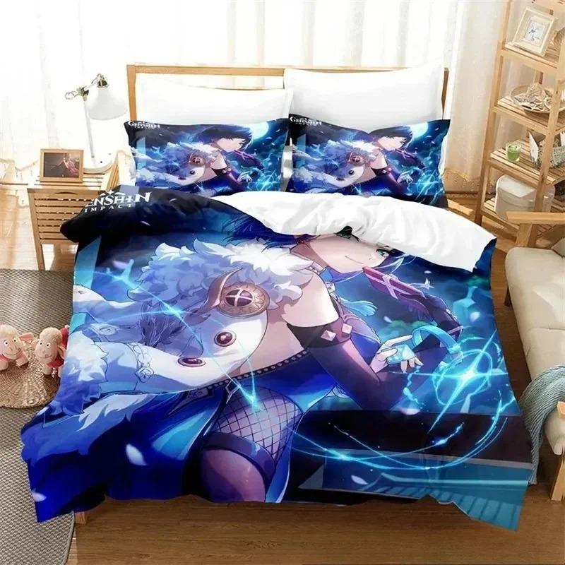 Anime Game Yelan Genshin Impact Bedding Set 3D Printed Suitable for Bedroom Duvet Cover Set With Pillowcases Kids Home Textile