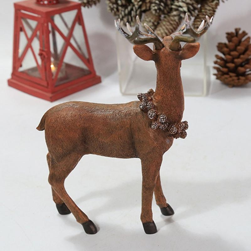 Christmas Decorations Realistic Reindeer Figurines with Long Antler and Feet Tabletop Centerpieces for Home Decors